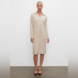 CLUB MONACO Tan Cashmere Ribbed Polo Dress L
